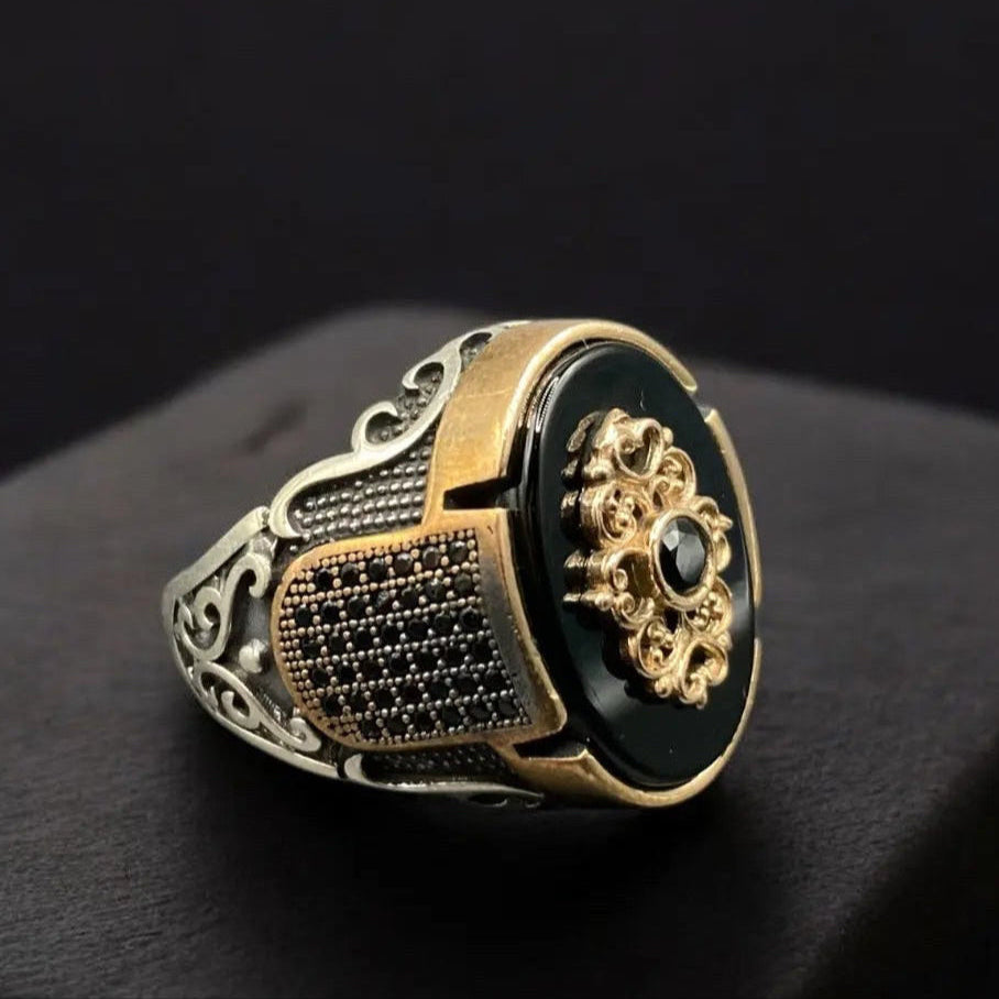 Chevalière Bague Argent Onyx Zircon Homme silverixshops