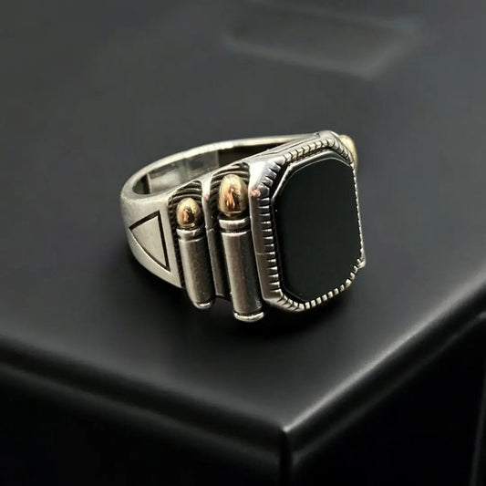 Chevalière Argent Luxe Onyx Cartouche – Élégance silverixshops