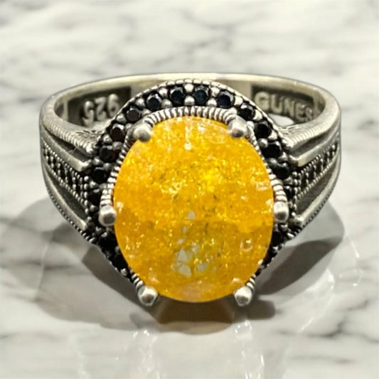 Chevalière Argent Luxe Onyx Jaune Zircon – Élégance et Raffinement silverixshops
