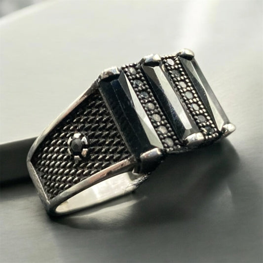 Bague Argent Massif Artisanale Onyx Zircon Homme-Élégance & Homme silverixshops