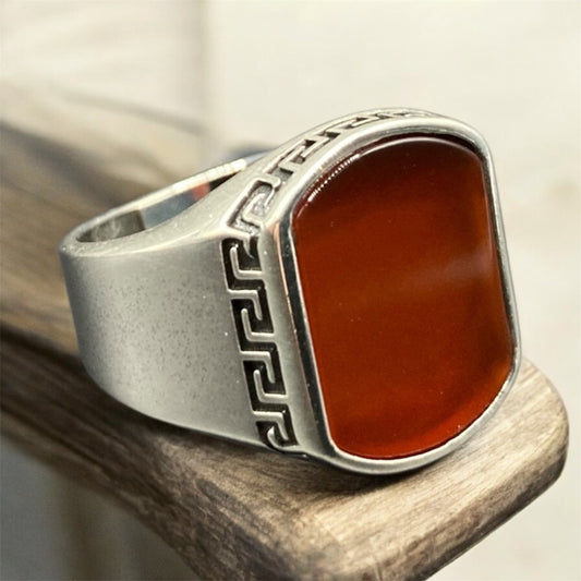 Chevalière Argent Onyx Design Grecque - Élégance silverixshops