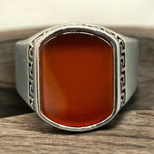 Chevalière Argent Onyx Design Grecque - Élégance silverixshops