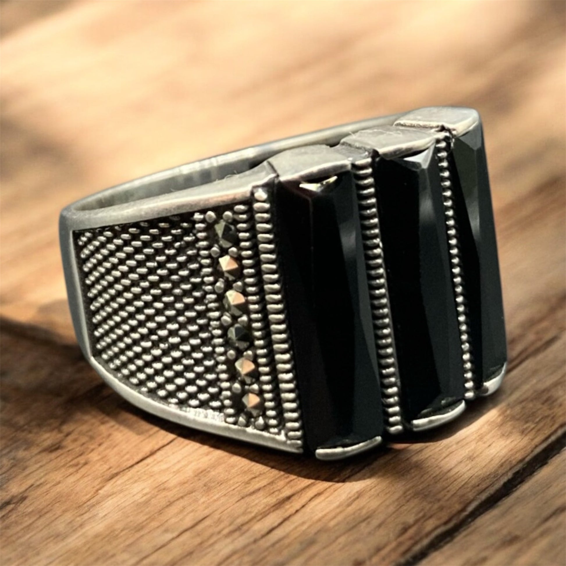 ChevalièreA rgent Onyx Homme - Élégance silverixshops