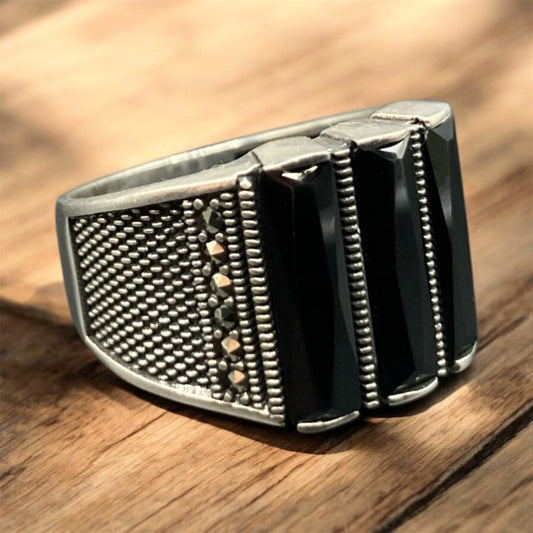 ChevalièreA rgent Onyx Homme - Élégance silverixshops