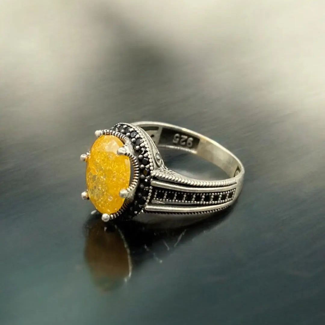 Chevalière Argent Luxe Onyx Jaune Zircon – Élégance et Raffinement silverixshops