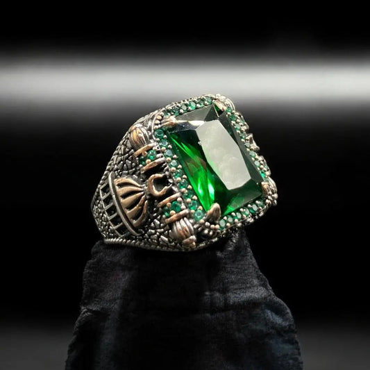 Chevalière Argent Luxe Onyx Vert Zircon - Homme Élégant silverixshops