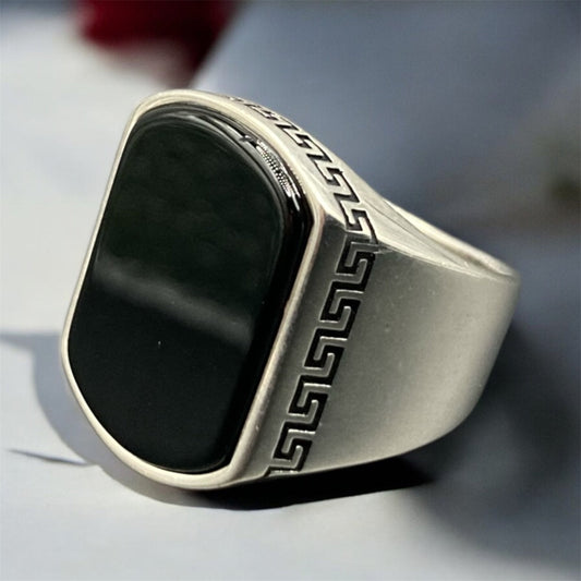 Chevalière Argent Massif Onyx Design Grec – Élégance silverixshops