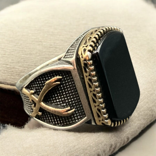 Bague Artisanale Argent Onyx Symbole Épée : Force et Élégance Masculine silverixshops