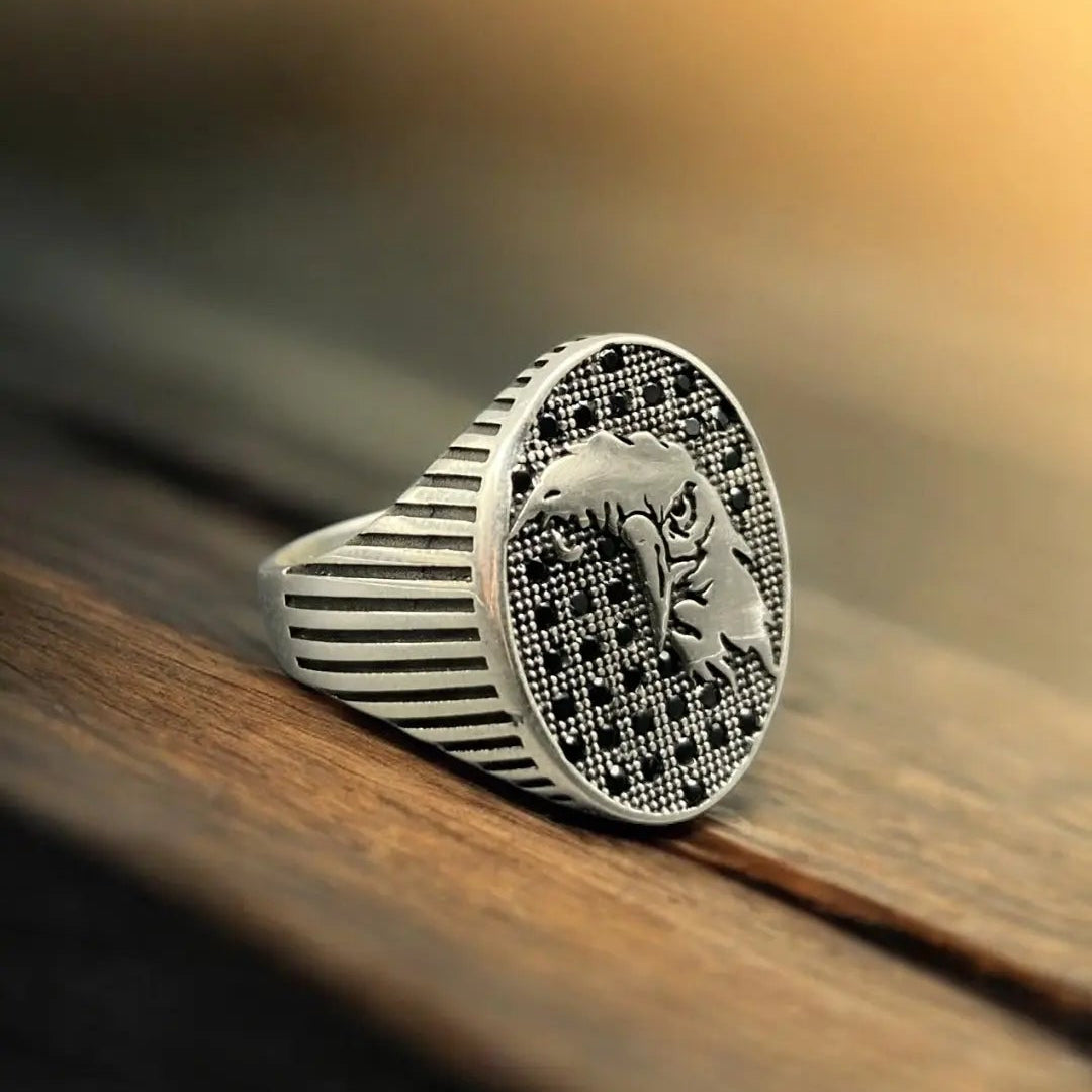 Chevalière Argent Aigle Zircon - Élégance & Courage silverixshops