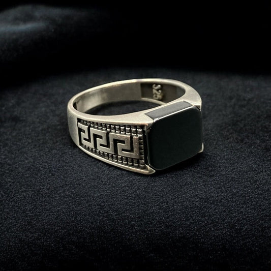 Chevalière Argent Onyx Grecque-Élégance et Brillance silverixshops