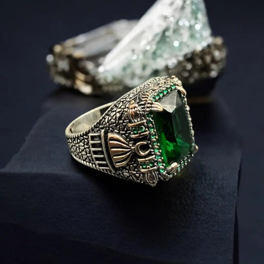 Chevalière Argent Luxe Onyx Vert Zircon - Homme Élégant silverixshops