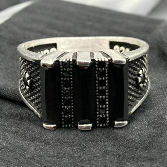 Bague Argent Massif Artisanale Onyx Zircon Homme-Élégance & Homme silverixshops