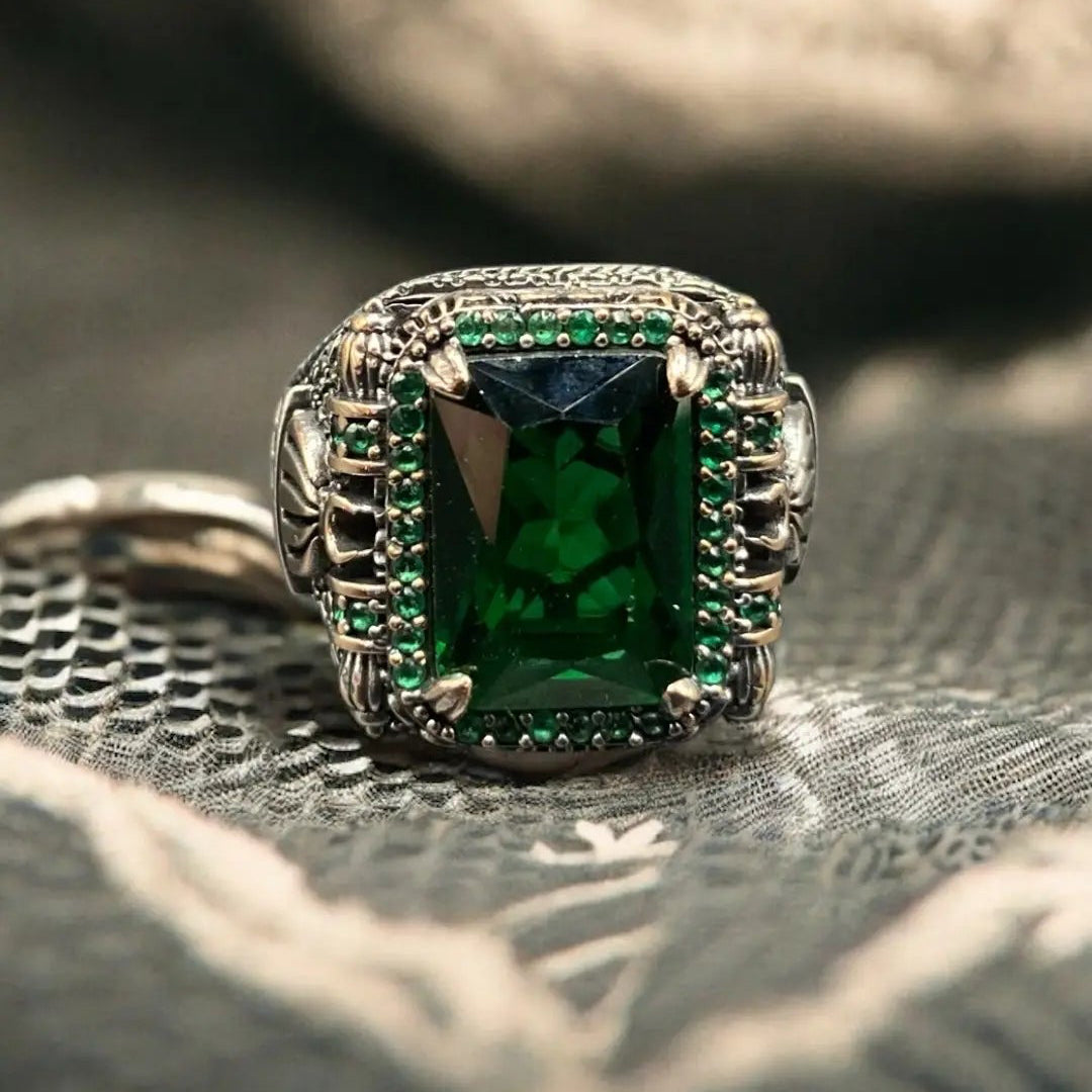 Chevalière Argent Luxe Onyx Vert Zircon - Homme Élégant silverixshops