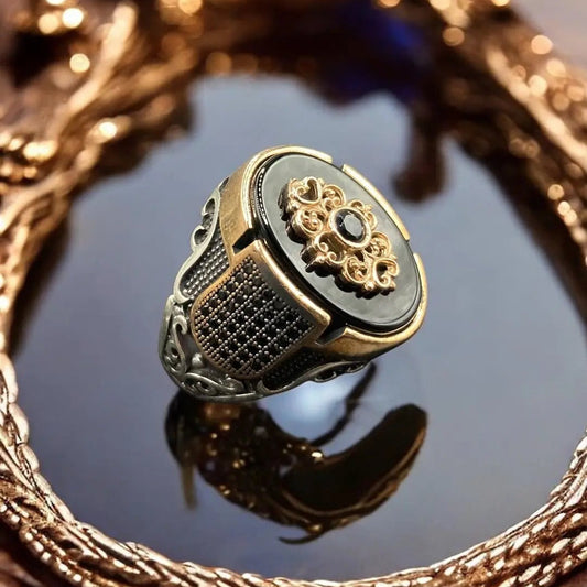 Chevalière Bague Argent Onyx Zircon Homme silverixshops