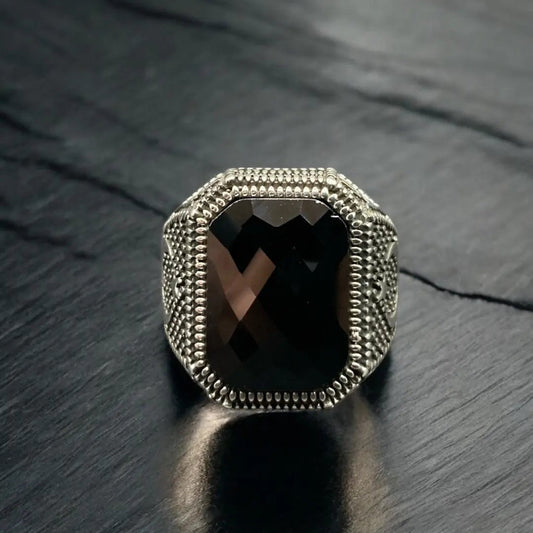 Chevalière en Argent Massif avec Onyx – Design Lune & Étoile silverixshops