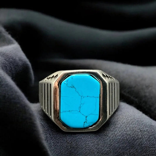 Chevalière Argent Massif Onyx Turquoise Homme | Élégance et Style silverixshops